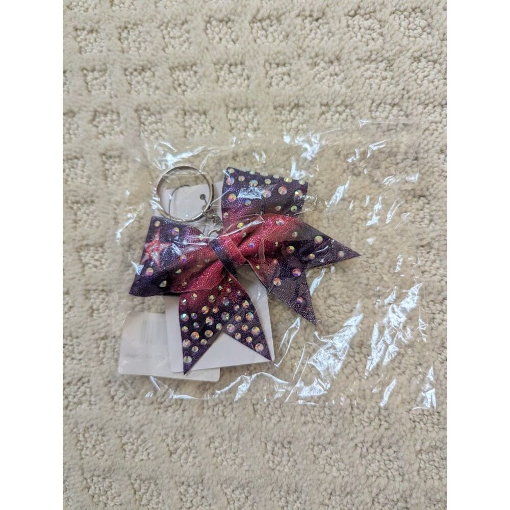 NWT Rebel Athletic pink purple ombre bow rhinestone keychain cheer dance